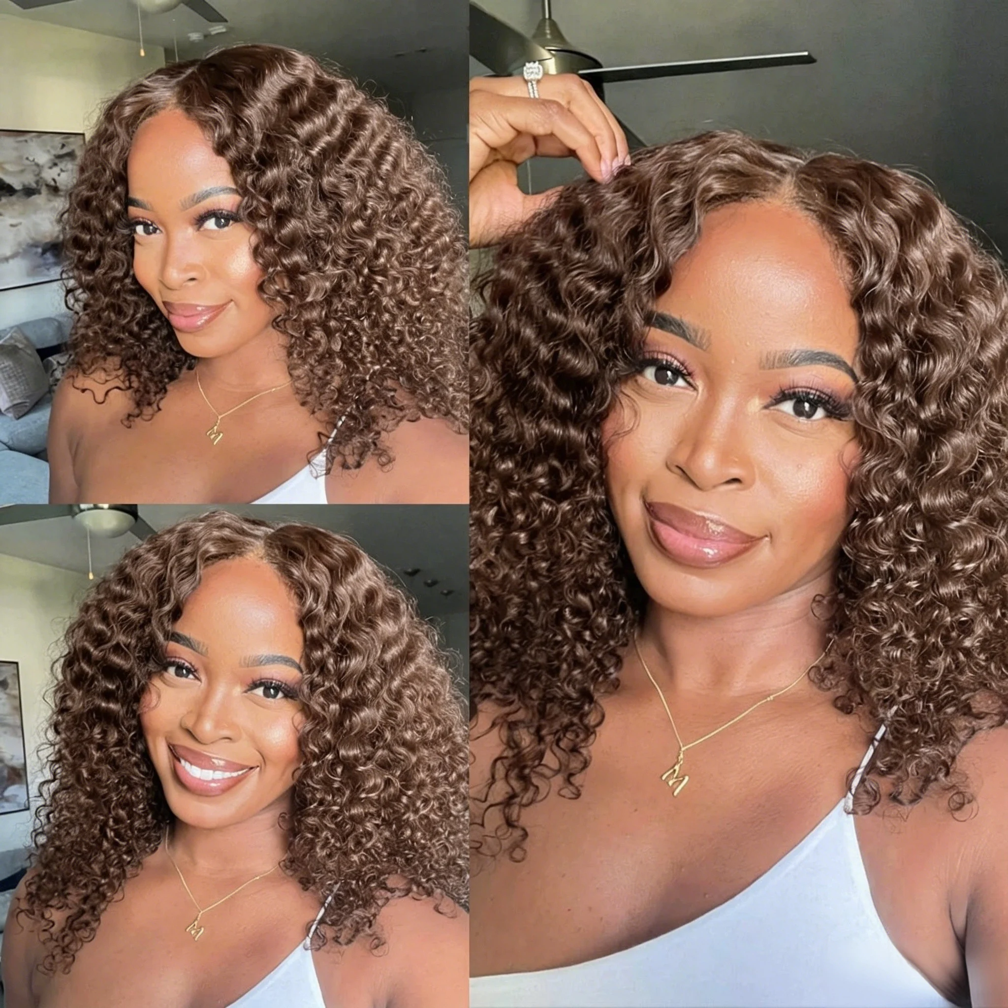Peluca frontal de encaje con efecto mojado y ondulado, peluca corta tipo bob, pre-arrancada # Pelucas de cabello humano virgen 4 Deep Wave, estilo bob, color marrón, con encaje frontal, multipestaña, pre-arrancadas con cabello de bebé