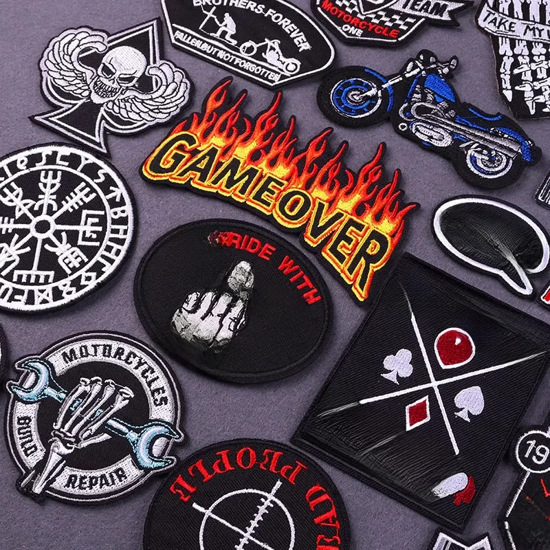 Patchs de veste de moto Punk sur vêtements, crâne Punk, patchs brodés pour vêtements, autocollants sur Badge de vêtements