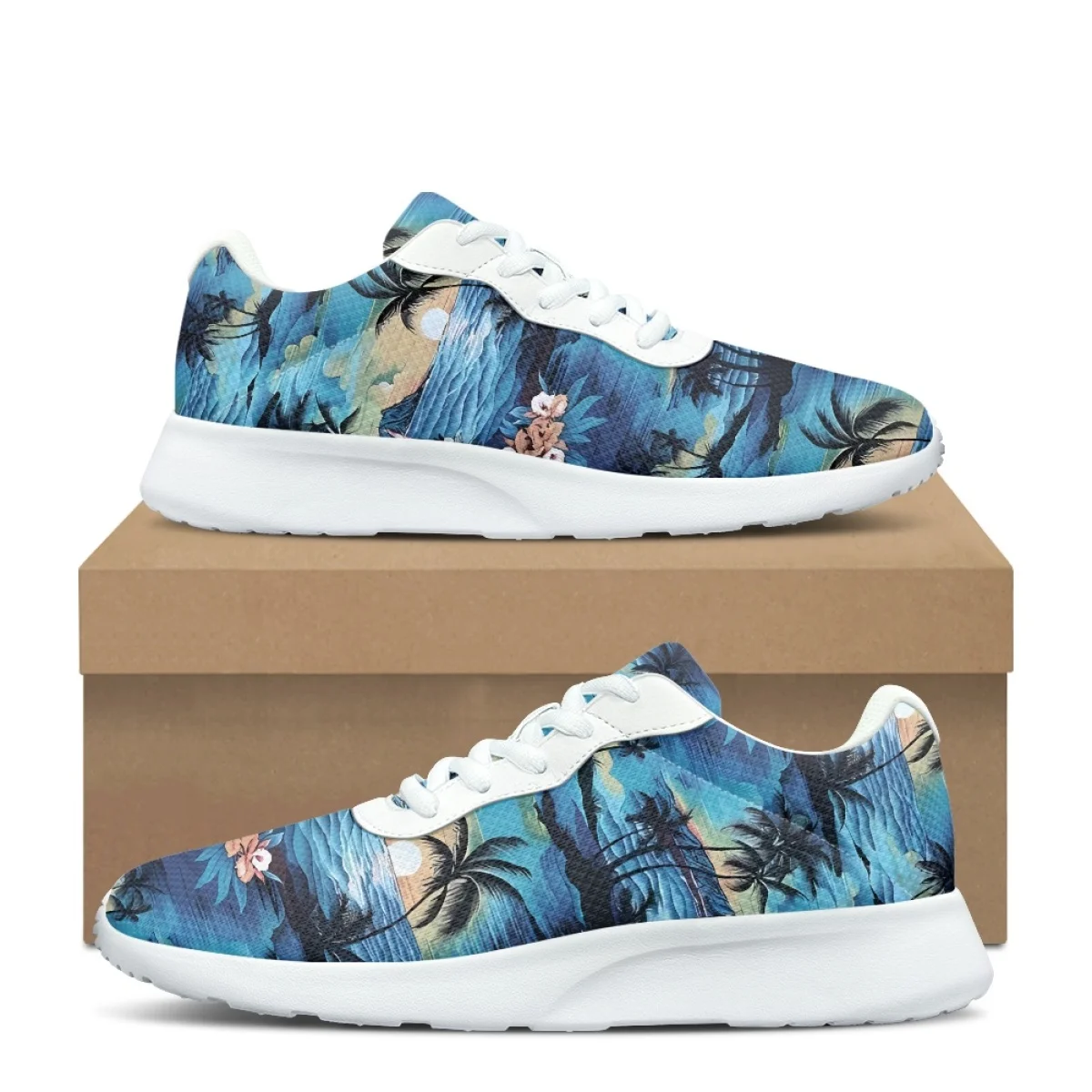 Hawaii Tropical Tree Pattern Women's Soft Cozy Sneaker Wear-resistant Outdoor Travel Shoes Lightweight Breathable Walking Shoe