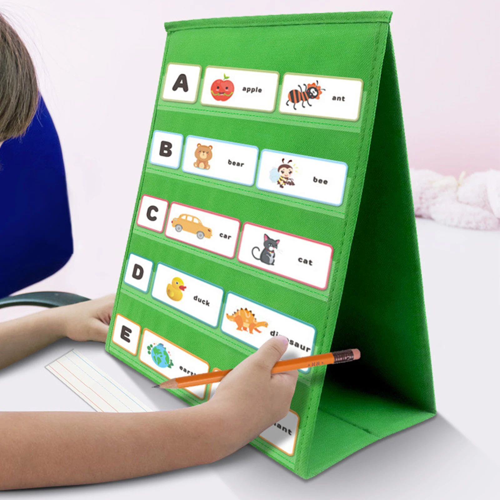 Foldable Self Standing Teaching Pocket Chart Tabletop Pocket Chart for Classroom Kindergarten Office Schedule Display Teaching
