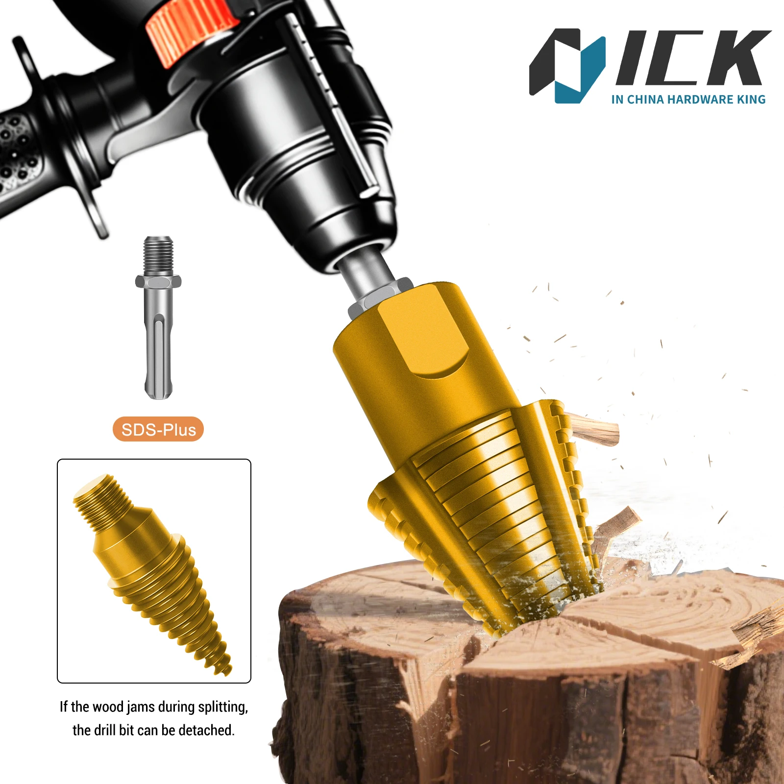 

Сверло для раскалывания дров, состоящее из двух частей, съемное, SDS Plus, с защитой от замятия, для влажной и сухой древесины, острый наконечник, широкий кельф, легко удаляется