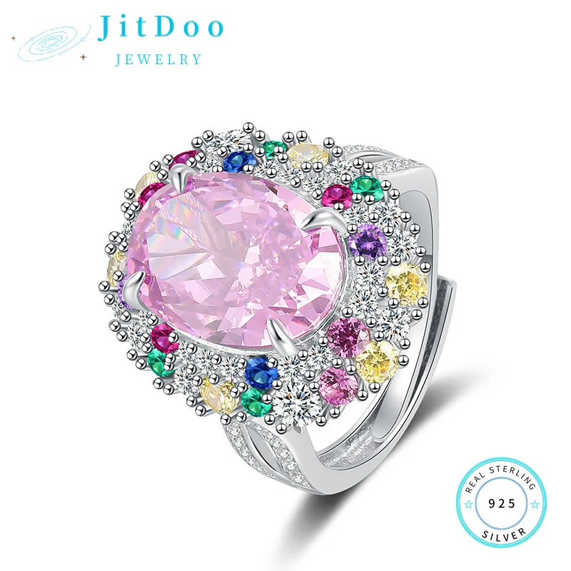 

JitDoo Personality Big Pink Papalacha Zirconia Wedding Ring for Women Romantic Bridal Marriage Ceremony Party Ring Fine Jewelry