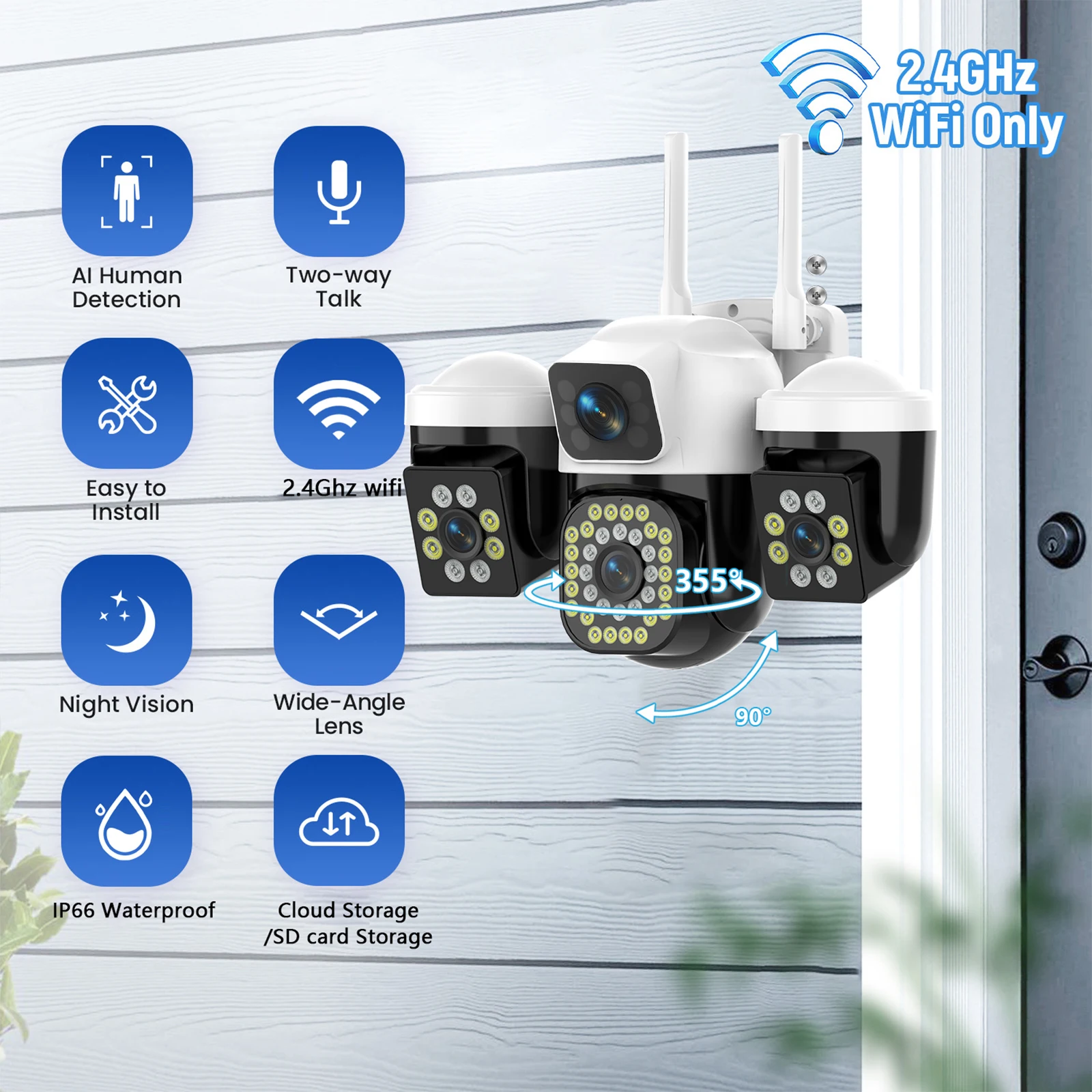 Three Screen WIFI IP Camera Outdoor 8K 15MP Three Lens PTZ Cam Ai Human Detection IP66 Waterproof Onvif CCTV Security Cam Yoosee