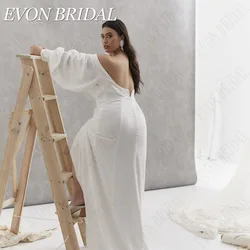 EVON BRIDAL Backless Plus Size Wedding Dresses Sexy Mermaid Puff Long Sleeve Bride Gowns Chiffon Square Collar Vestidos De Novia