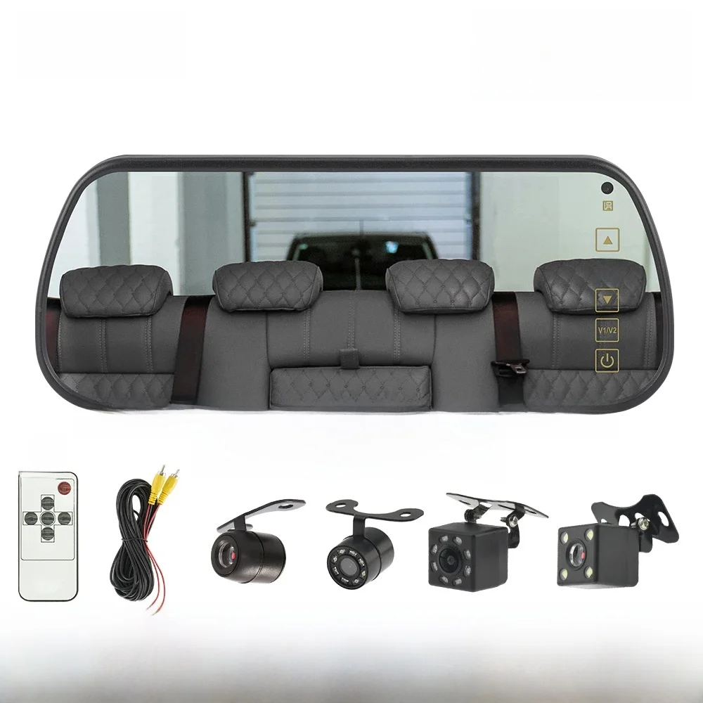 BINWEI Moniteur universel de rétroviseur de voiture de 7 pouces et caméra de recul, système d'assistance au stationnement automatique avec écran HD avec vision nocturne