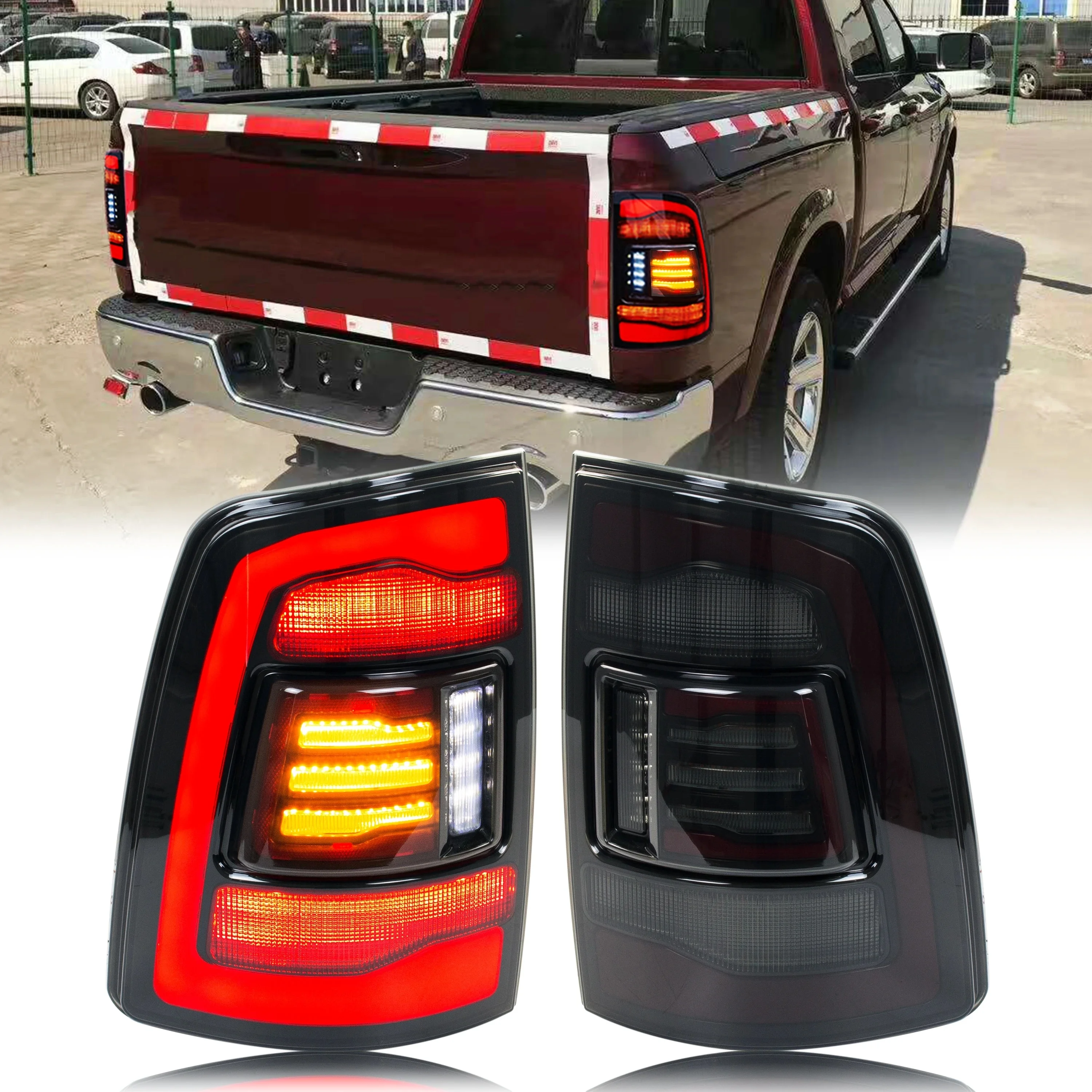 Światła tylne LED dla Dodge Ram 1500 2500 3500 2009-2018 4. generacji dynamiczna animacja sekwencyjny kierunkowskaz montaż tylnych świateł — 2