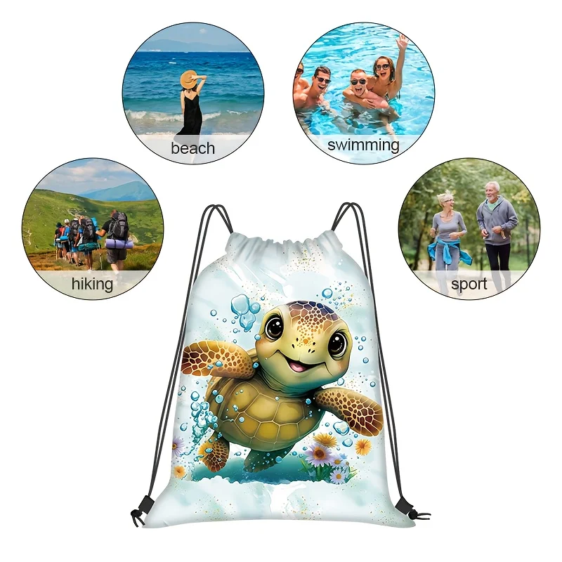 1Pcs Turtle Print Linen Tote Bag Women Eco Friendly Shoulder Handbag for Travel Shopping Casual Daily Gift