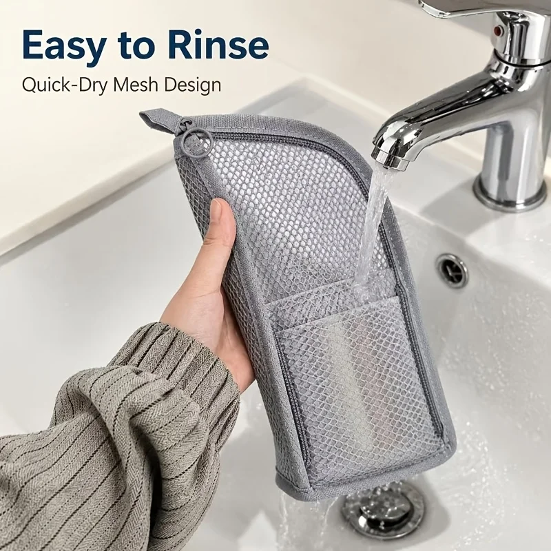 1pcs 1 thick mesh makeup bag, small item storage, single standing wash bag, portable travel toothbrush toothpaste storage bag