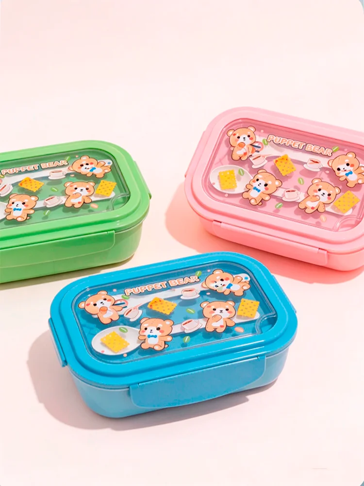Lonchera Infantil Con Vaso Cubiertos Set Lunch Box Escolar Tupper Porta Comida Niño Niña Reutilizable Verde Azul Rosa