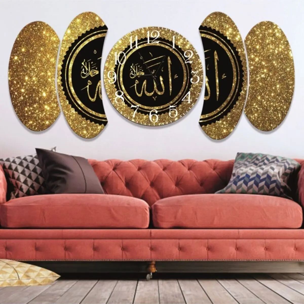 5 Panel Prayer Themed Design Saatli Mdf Table Big size Luxury Wall Clock Large Size Table European Model Handmade table And Clock