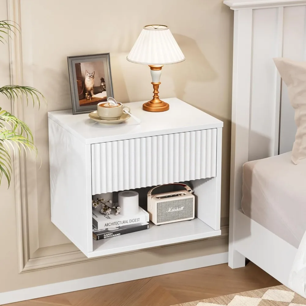 

Прикроватная тумбочка белая рифленая с 1 ящиком, тумба для хранения, деревянная прикроватная тумбочка-столик