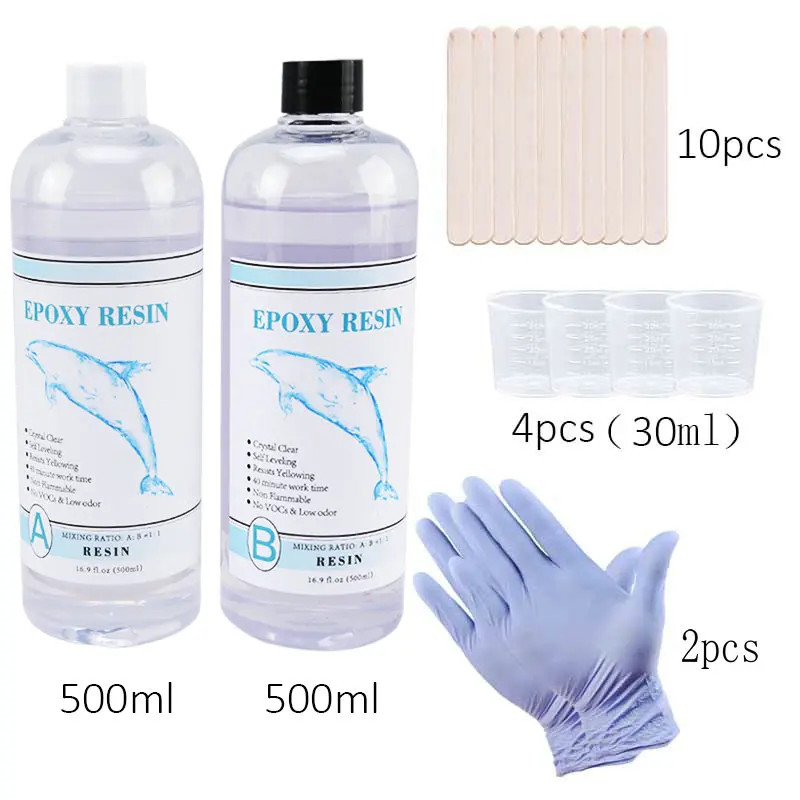 1:1 klares Epoxidharz, kristallklares Kunstharz, Epoxidharz, 2-teiliges Epoxidharz-Set mit Messbechern, Stab und Silikonhandschuhen
