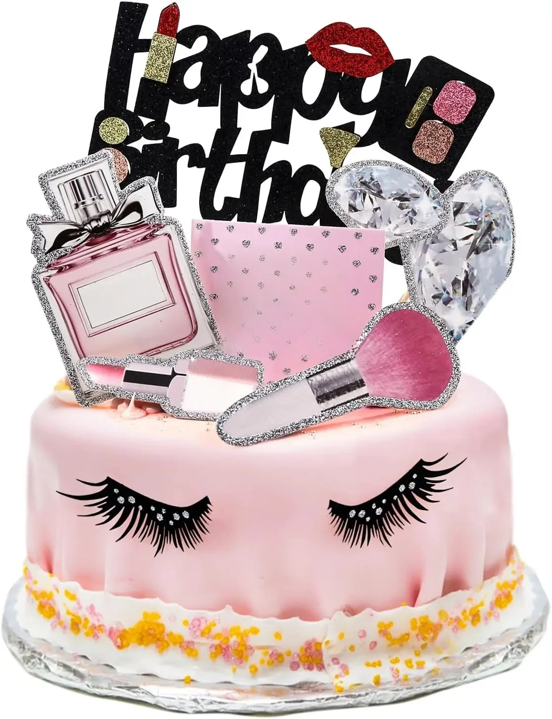 Décoration de gâteau de maquillage 22 pièces, rouge à lèvres, parfum, cils, brosse en diamant, décoration de Cupcake cosmétique pour fournitures de fête d'anniversaire