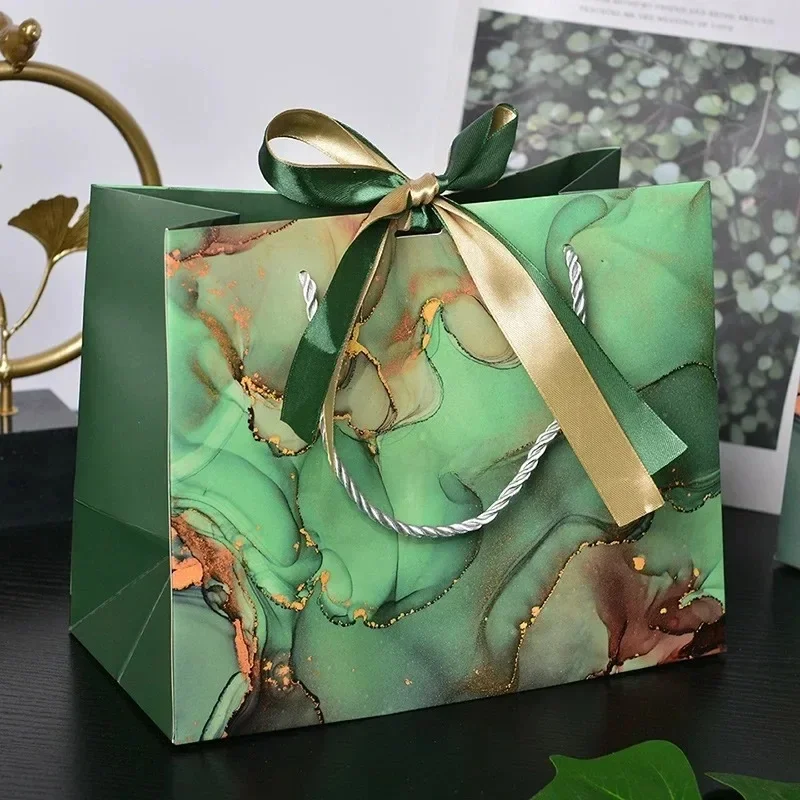 Sac cadeau en papier design marbre avec poignée, sacs d'emballage de fête d'anniversaire, cadeaux de mariage pour invités, fournitures Eid Ramadan, 30 pièces