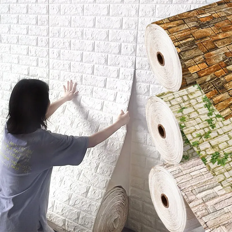 

70cm*1m 3D Brick Pattern Wall Stickers Self-Adhesive DIY Panel Waterproof Living Room Wallpaper Home Decoration