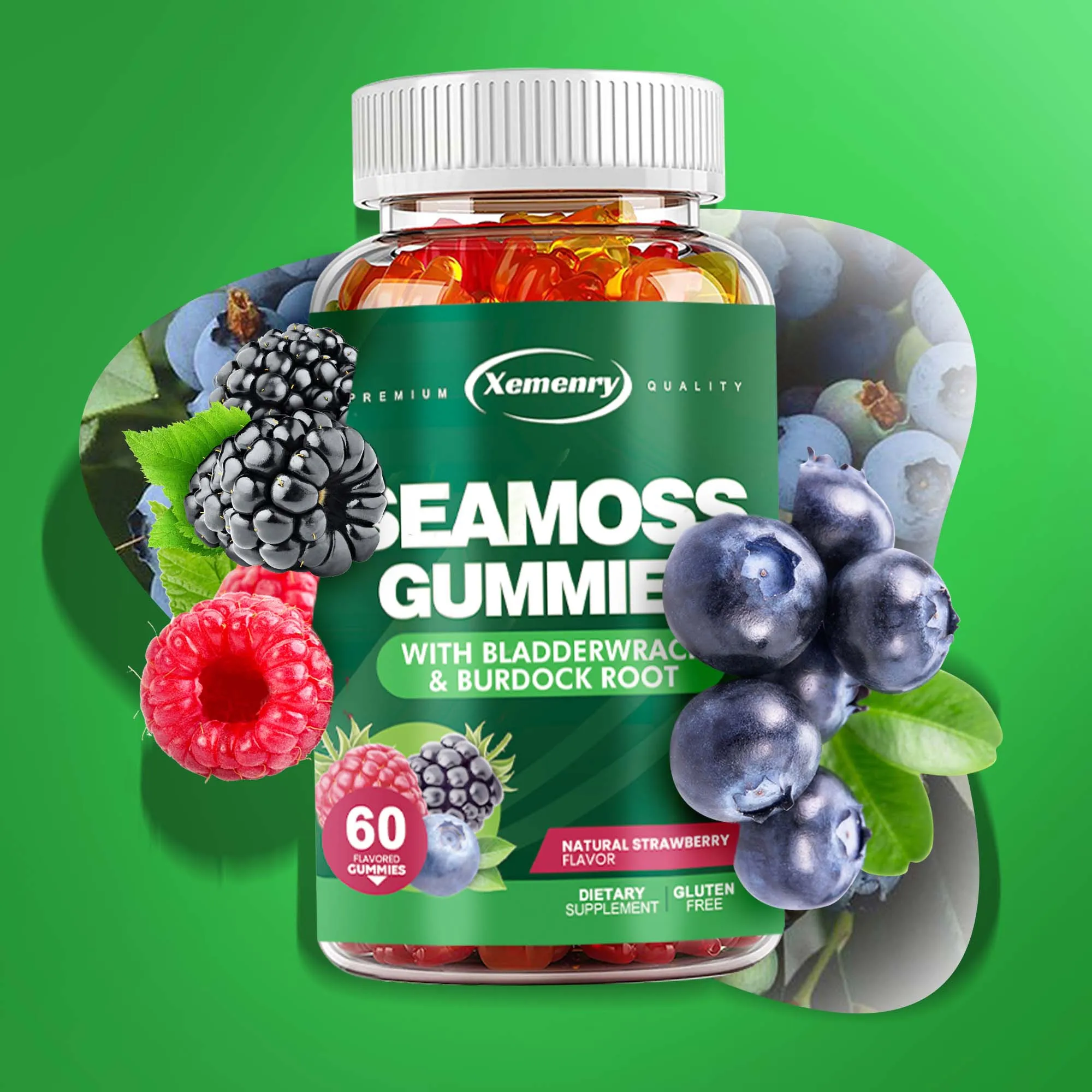 SEAMOSS Gummies - with Bladderwrack, Burdock Root - Immune Health, Healthier Skin & Hair, Detox - 60 Gummies