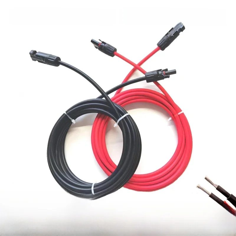 1 Paar Zonne-Verlengkabel Draad 12 10awg 4/6mm ² Rood Zwart Met Mannelijke En Vrouwelijke Connectoren Voor Zonnepanelen Zonnecontroller - afbeelding 2