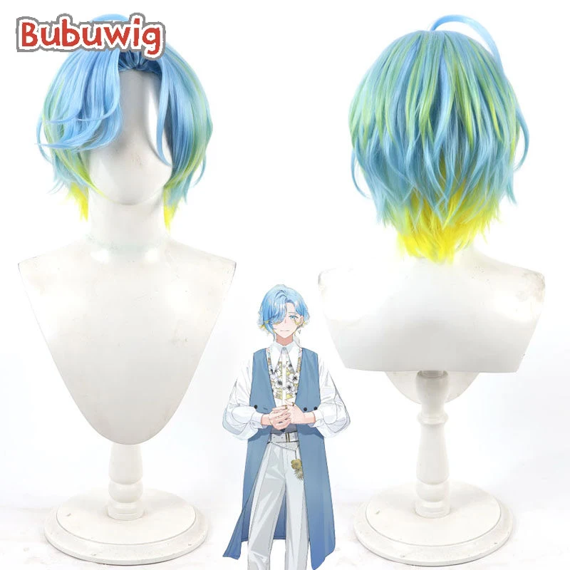 

Синтетический парик Bubuwig для косплея Шиномия Юно, виртуальная YouTuberка, светло-голубой с желтыми отливами, термостойкий