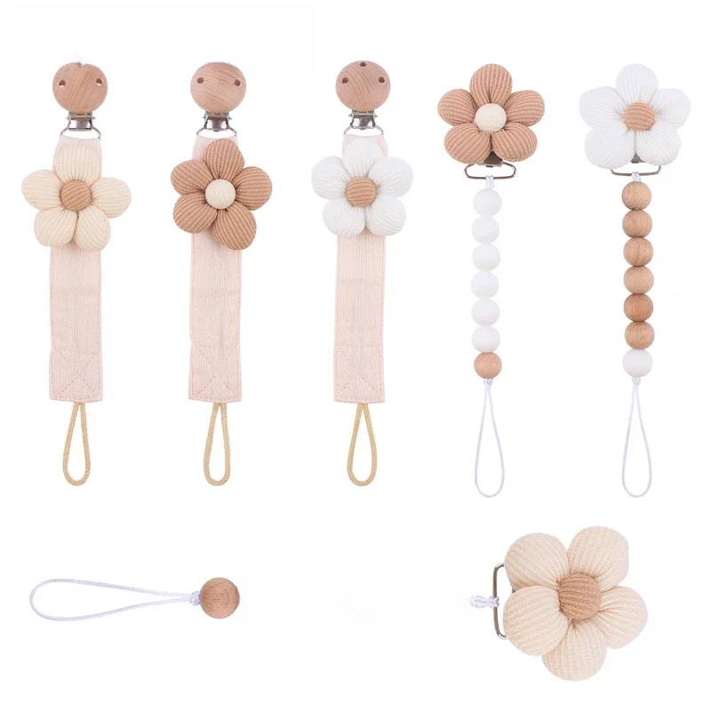 Babyaccessoires Pasgeboren producten Keten Fopspeenclip Jute Bloem Anti Drop Chain Fopspeen Bijtring Clip Siliconen Kinderen Cadeau - afbeelding 2