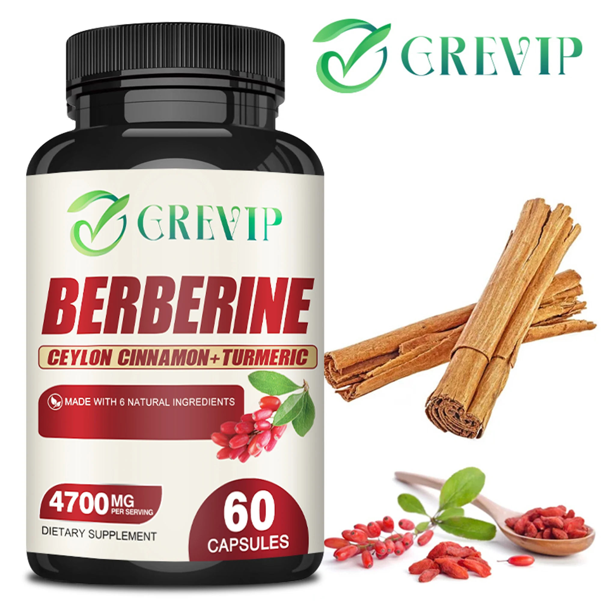 Berberine - Contains Ceylon Cinnamon - Supports Heart Health, Immune System, Cardiovascular Health - 60 Capsules