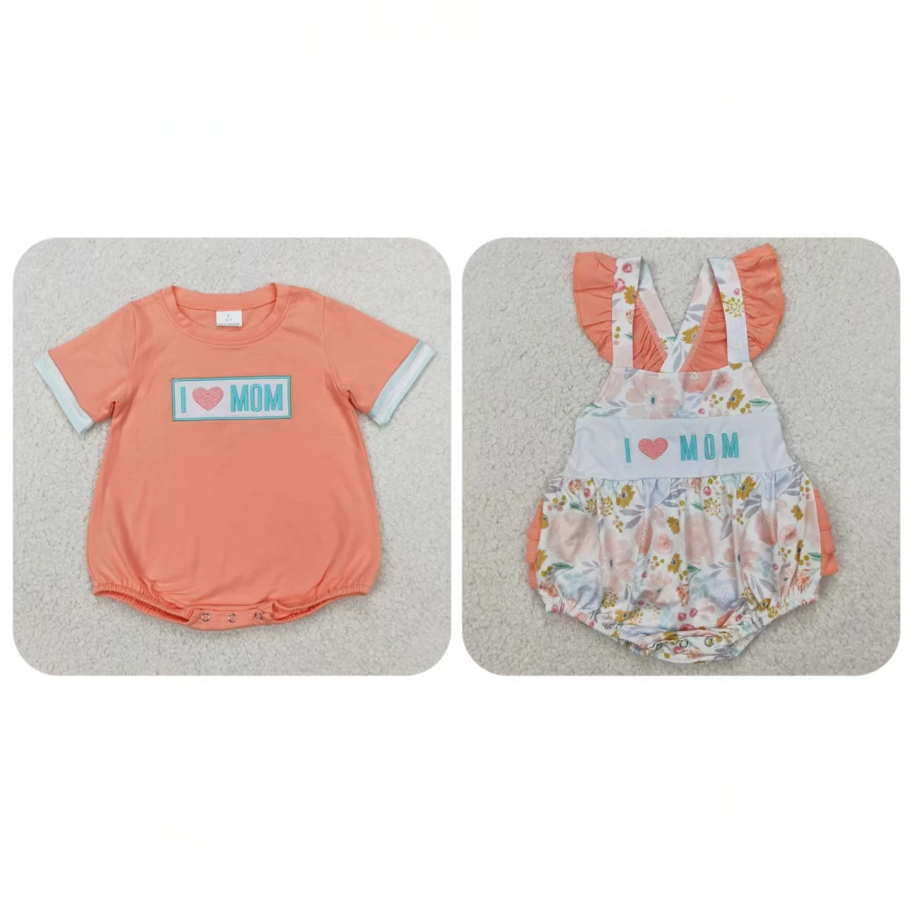 

Wholesale Toddler Kids Short Sleeves Flower Newborn Romper Baby Boy Girl Embroidery Mom Bubble Jumpsuit One-piece Orange Clothes