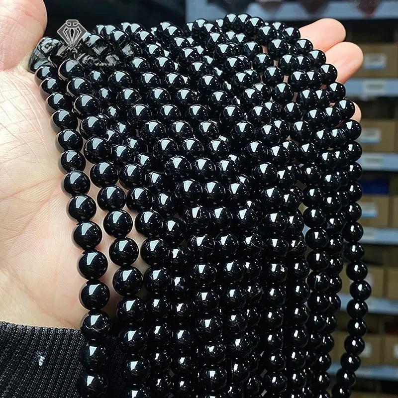 5A Naturalny czarny agat Onyx Kamienne koraliki Okrągłe luźne przekładki 4 6 8 10 12 mm Do tworzenia biżuterii DIY Bransoletki Akcesoria 15 '' Strand — 2