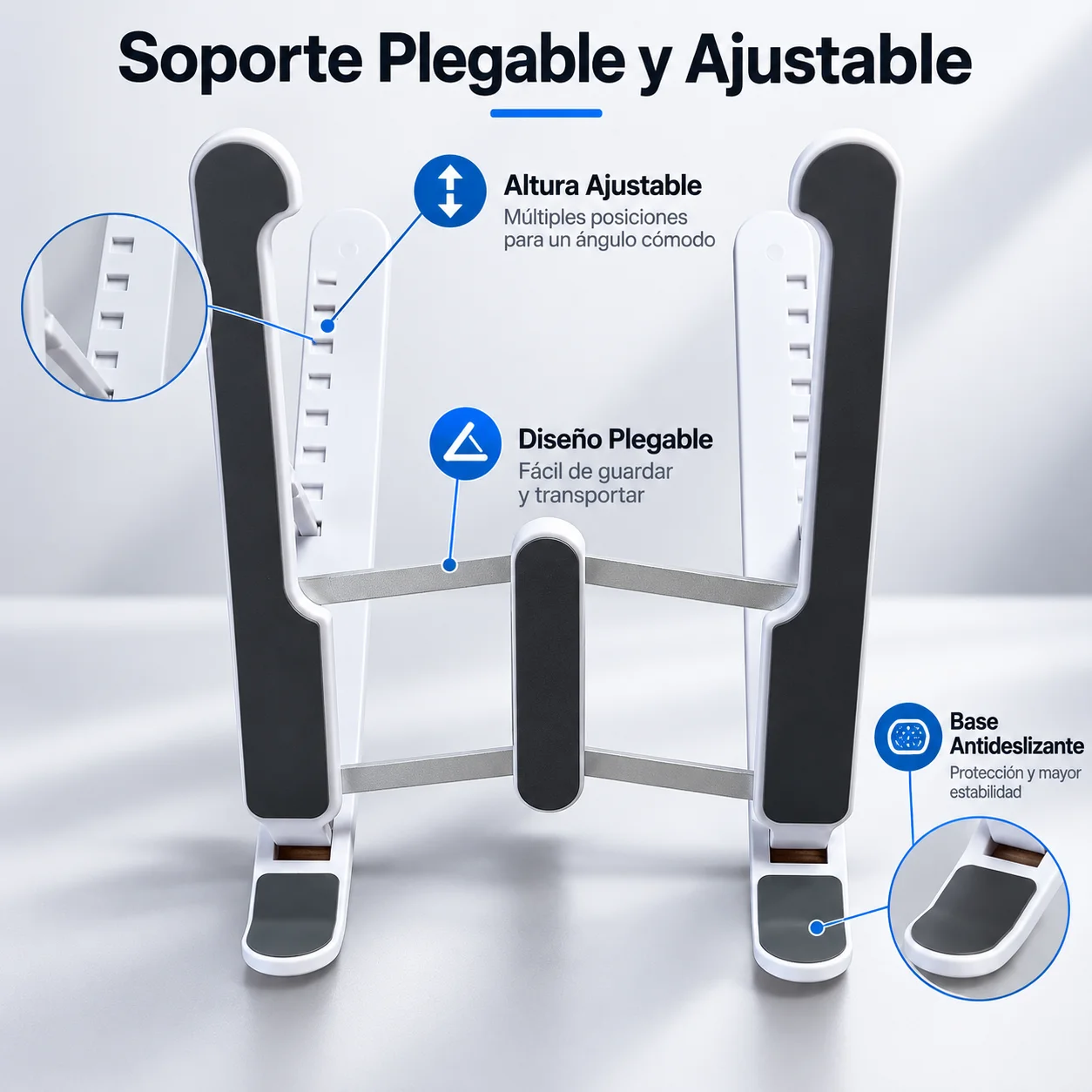 Supporto pieghevole per laptop e tablet, regolabile e antiscivolo, con sistema di ventilazione, supporto portatile per laptop.