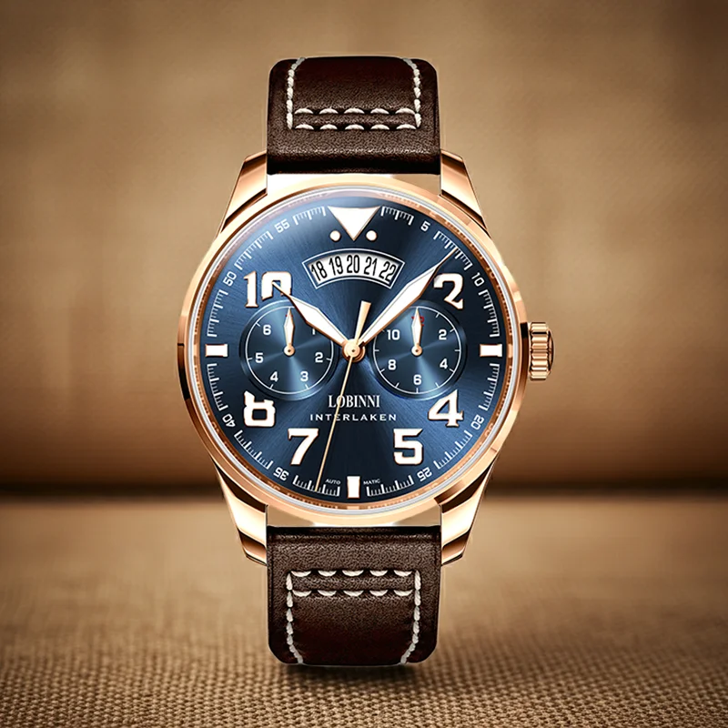 

LOBINNI ремешок из натуральной кожи MIYOTA 9122, механизм 42 мм, механические часы, мужские светящиеся водонепроницаемые наручные часы 2025