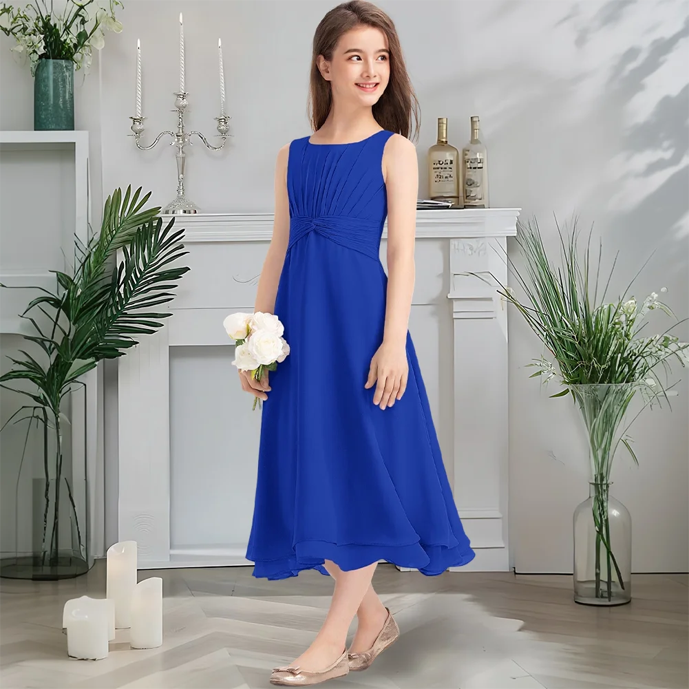 

Graceful A-Line Junior Bridesmaid Dress Lilac Flower Girl Dress Square Neck Tea-Length Wedding Gown With Sash Bow For Juniors