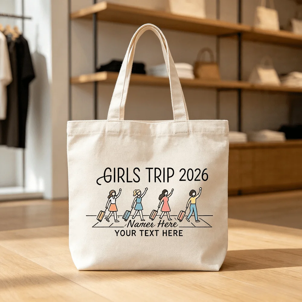 Customized Name Travel Canvas Shoulder Bag, Personalized 2026 Female Traveler Printed Grocery Bag,A Birthday Gift for Her.