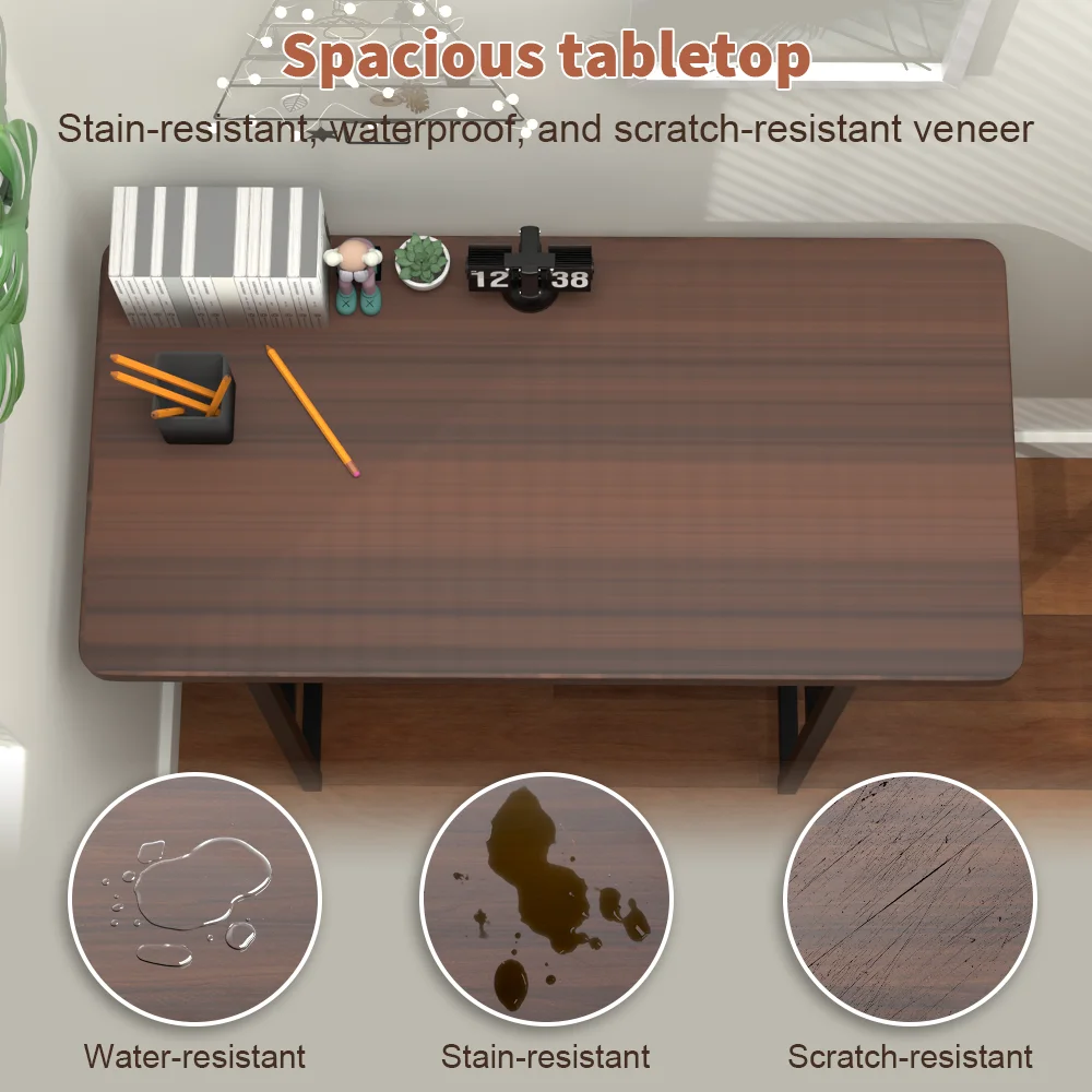 مكتب كمبيوتر مدمج مع رف تخزين، طاولة كتابة موفرة للمكتب المنزلي، الألعاب، المساحات الصغيرة - أسود/بلوط أو أبيض، #6