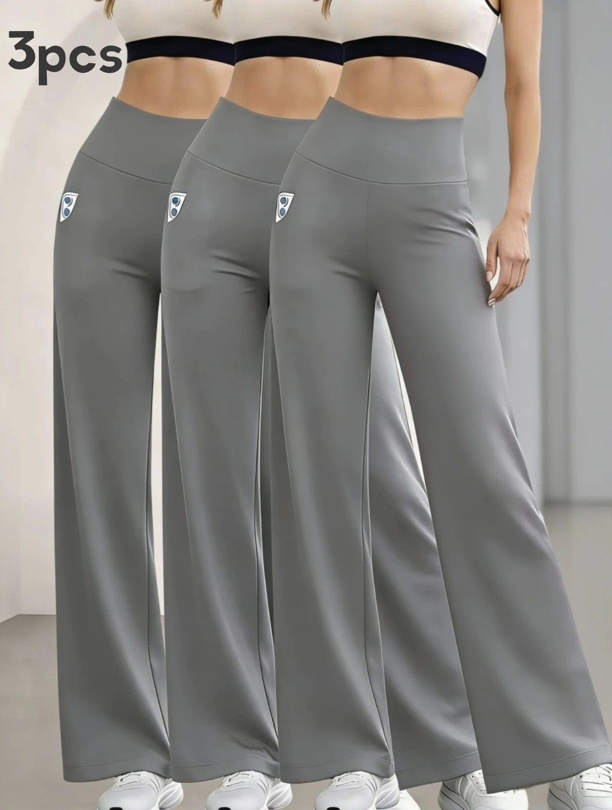 

Стильные серые женские брюки с широкими штанинами, 3 шт., с дышащими эластичными поясами, подходят для повседневных прогулок и тренировок.