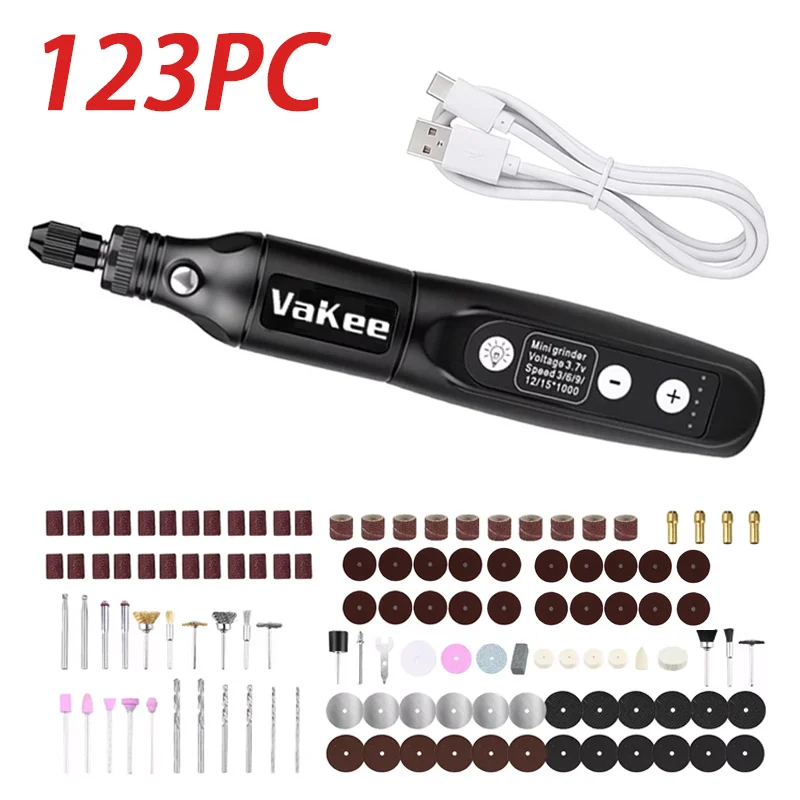 Vakee 5-Speed Adjustable Cordless Rotary Tool Kit, 3.7V Type-C Rechargeable Mini Grinder Pen, 2000mAh for Grinding Polishing Eng