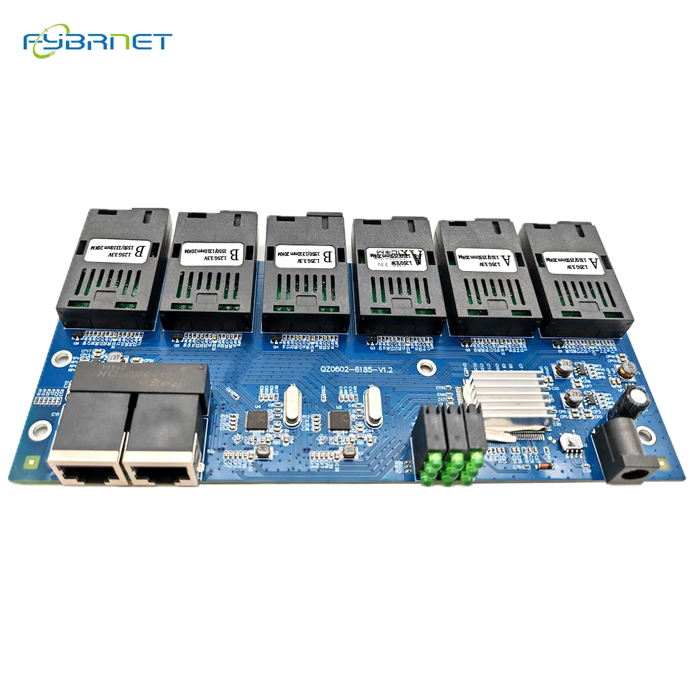 6F2E Gigabit Fiber optic switch 1.25G Ethernet Media Converter 6 Port  SC 2 RJ45 10/100/1000Mbps 6 SC 2rj45 PCBA board