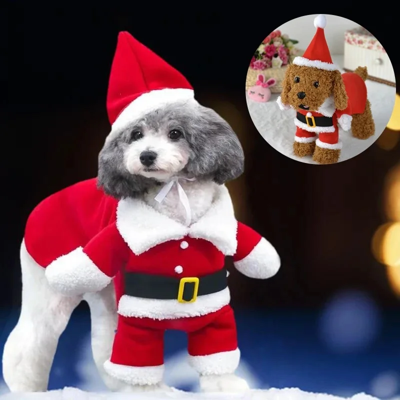 Świąteczny kostium dla małych psów Kot Śmieszne Święty Mikołaj Ubrania typu Cosplay Szczenię Kombinezon Chihuahua Yorkshire Artykuły dla zwierząt Impreza — zdjęcie 2