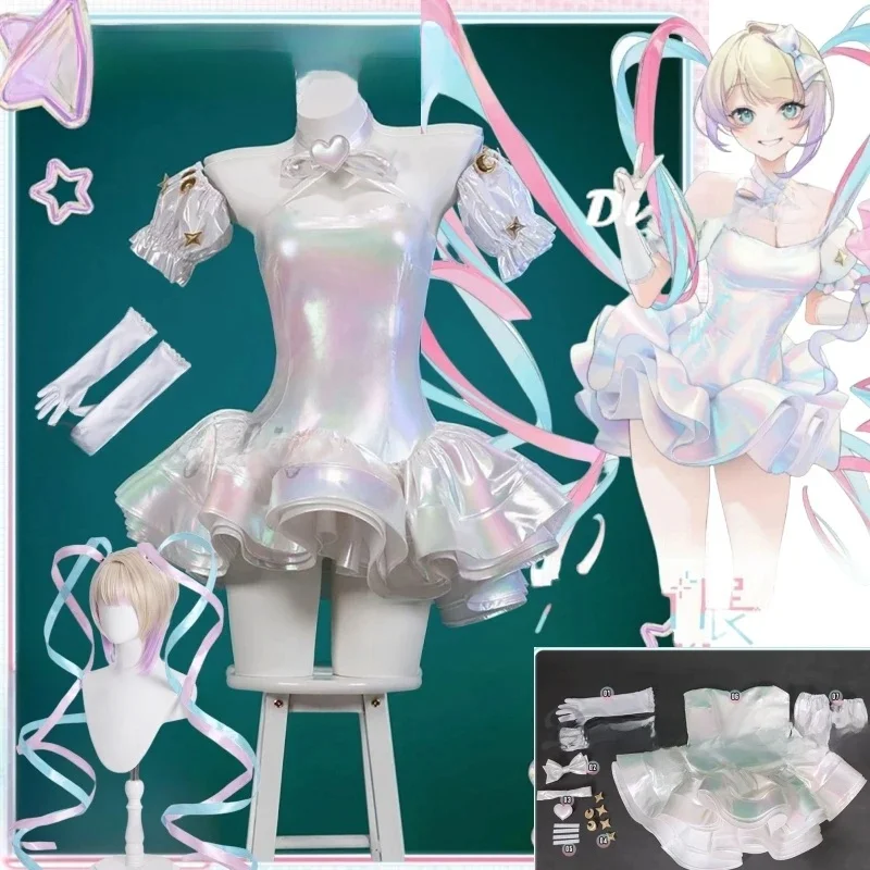 KAngel Cosplay Kostuum NEEDY GIRL OVERDOSE Fantasy Verjaardag Kleurrijke Jurk Overbelasting Lolita Outfit Laser Rokken Lint Pruik - afbeelding 2