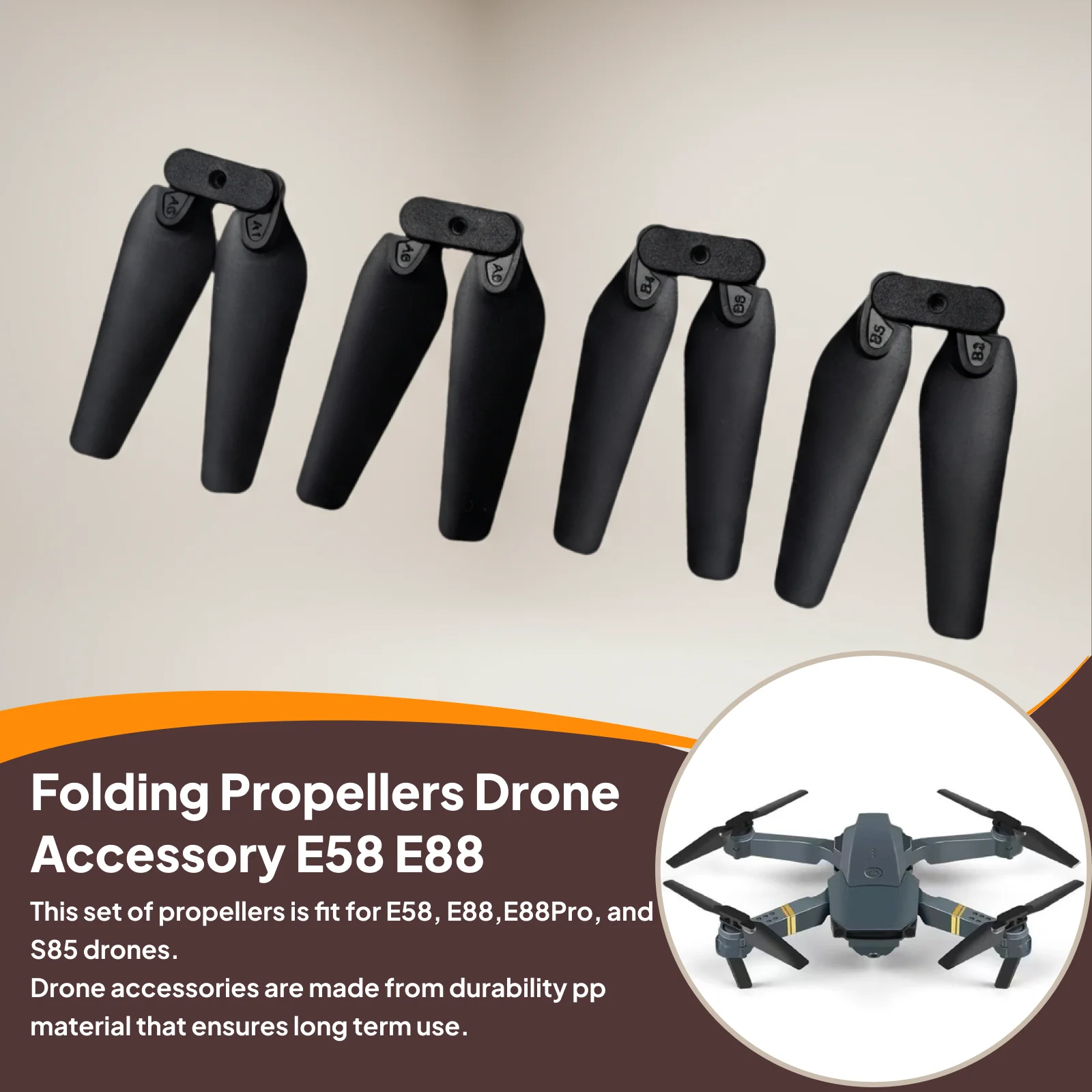 Reemplazo de piezas de repuesto plegables de hélices de 4 piezas para reemplazo de cuadricóptero de drones E58, E88, E88Pro, E99, S89, y S85