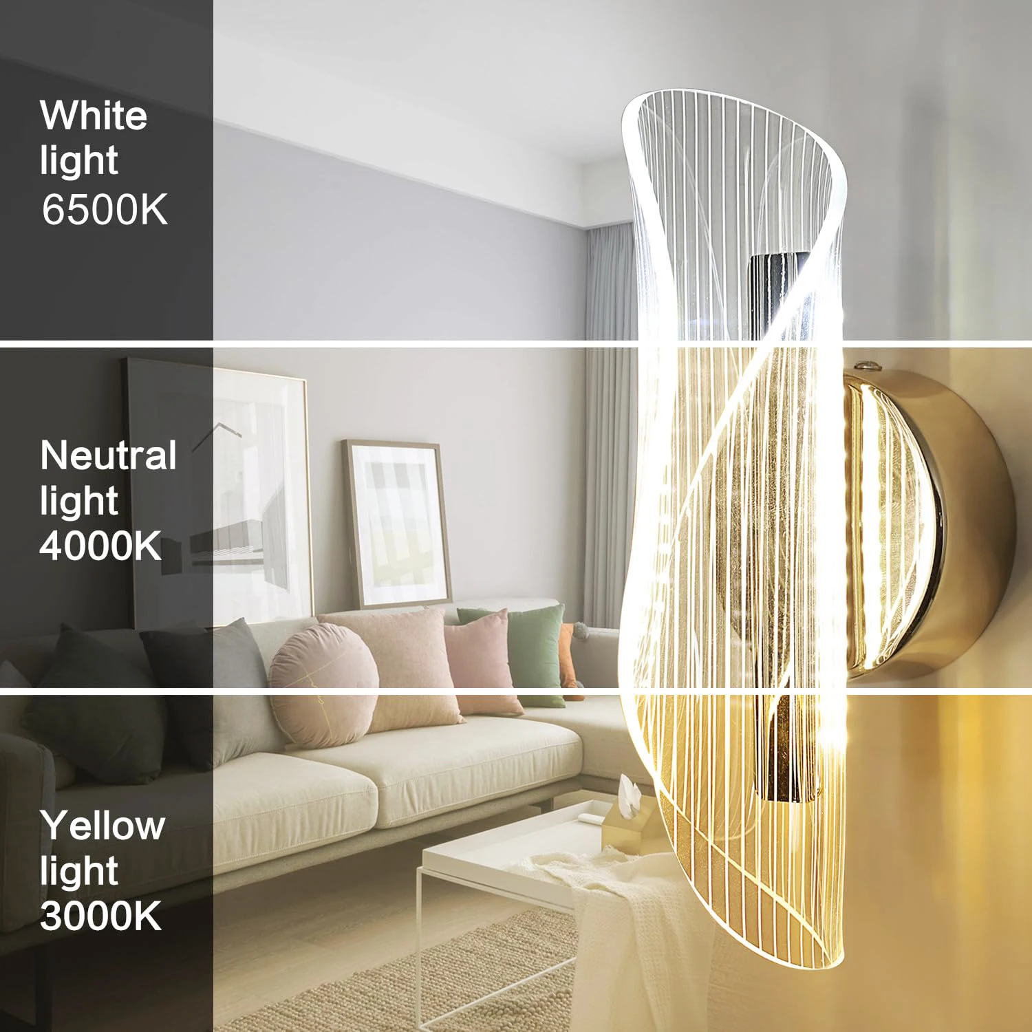 LED Innen-Wandleuchte, 12W Dimmbare Moderne Wandlampe Gold, Acryl Innen-Wandbeleuchtung für Schlafzimmer, Flur, Veranda – Detail 7