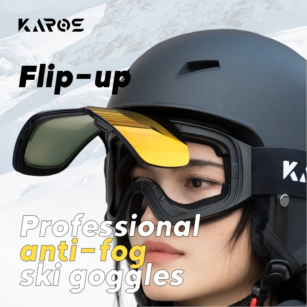 KAROS Magnetic Ski Goggles Flip Up Snowboard Glasses Double Layers Anti-fog UV400 Ski Mask Men Women Winter Sports Snow Goggles