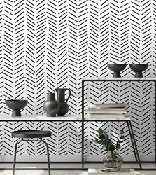 Chevron Black and White Line Wallpaper, Scandinavian Stylish Geometric Lines Wall Paper, Minimalist Herringbone Stripe Walpaper