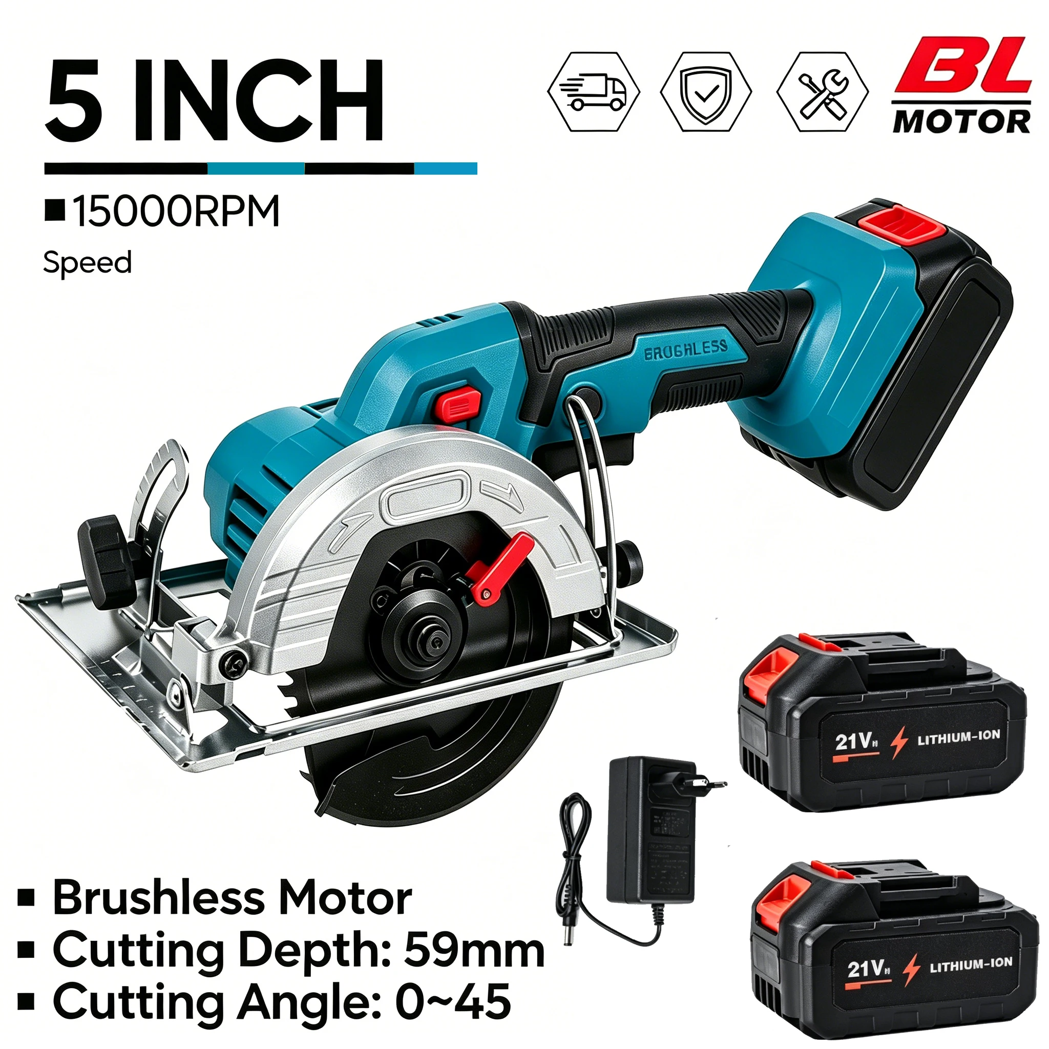 Image of DWiusty 5 Zoll 125mm Bürstenlose Elektrische Kreissäge Kabellose Multifunktionssäge Holzbearbeitungs-Elektrowerkzeug-Set zum Schneiden von Holz und PVC-Platten