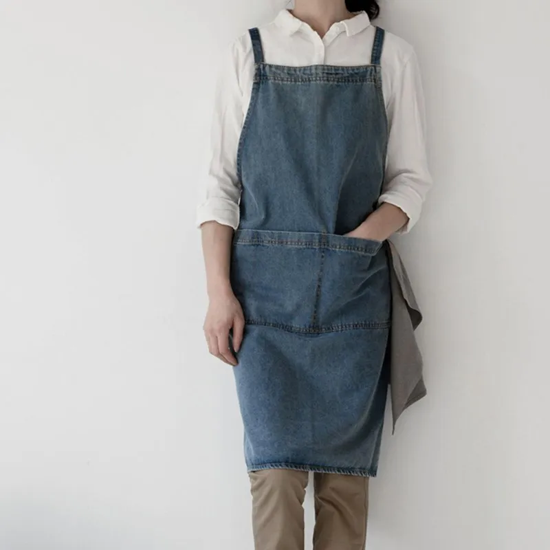 Blue Denim Apron Cafe Barista Baker Bartender Waitress Pastry Chef Catering Uniform Florist Gardener Painter Artist Workwear E95