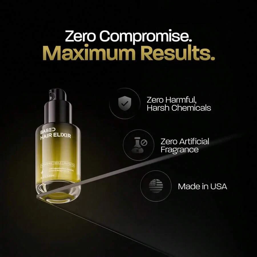 BASED Hair    Nourishes, Seals, & Protects Hair    Lightweight, Non-Greasy Formula    Instant Shine & Color Vibrancy, Advanced Heat Deeply Nourishes, Helps Reduce Breakage, Premium Ingredients