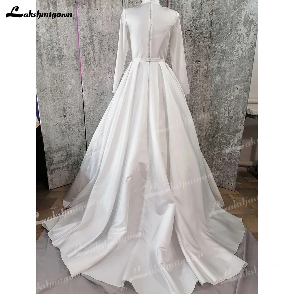 Simple Satin Wedding Dress Long Sleeves Vestido De Novia Sweep Train Elegant A Line Women Bride Gown Robe Mariage Boda Trouwjurk