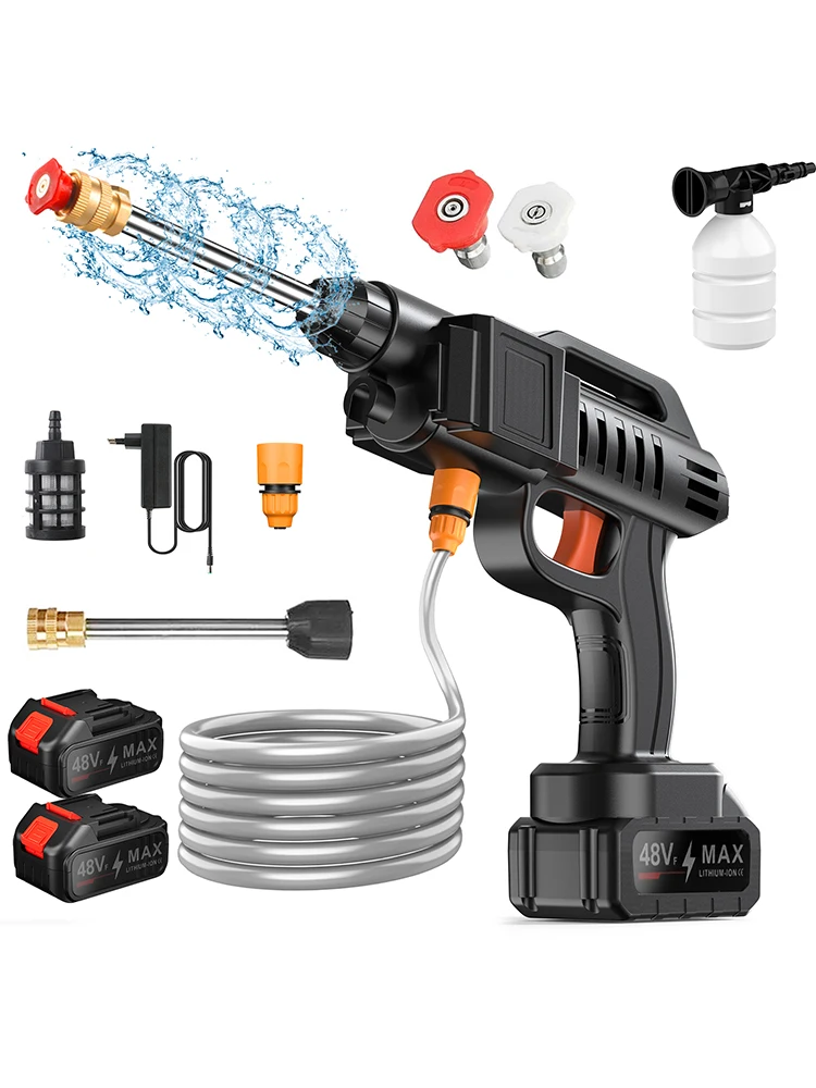 Bezprzewodowa myjka wysokociśnieniowa 50 bar, 3,5 l/min, elektryczny pistolet do mycia samochodów, pistolet natryskowy, urządzenie do czyszczenia ogrodu, elektronarzędzie z 1/2 baterią. — 2