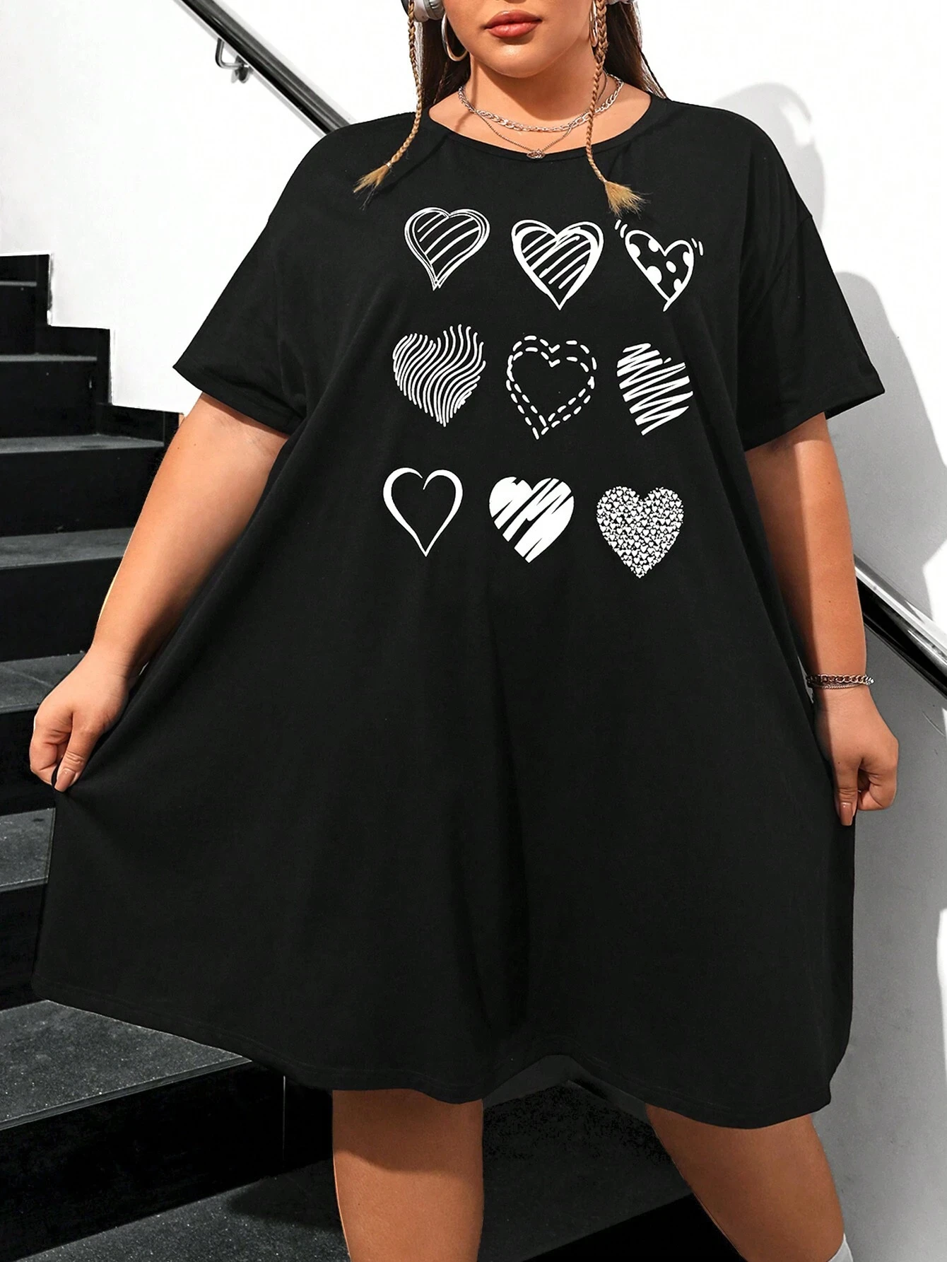 

Heart Design Printed Women's T-shirts Dress Summer Fashion High Quality Casual Sports Short Sleeve Round Neck Pullover Dress