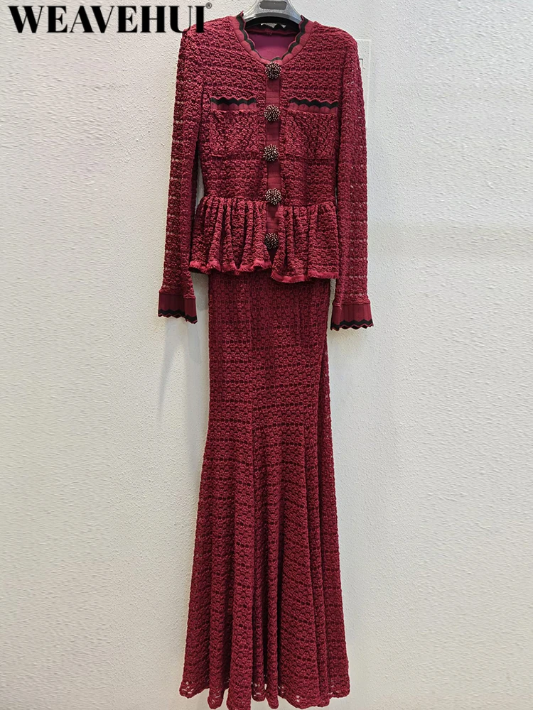  WEAVEHUI Damen-Kleider mit O-Ausschnitt, ausgestellten Ärmeln, Perlenknöpfen, Frühling, Sommer, High Street, einfarbig, elastisch, im Faux-Layered-Look
