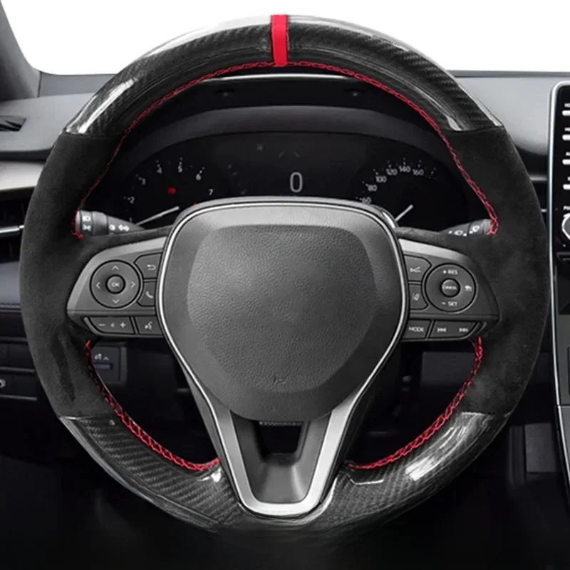 Dostosowana osłona na kierownicę do samochodu z włókna węglowego zamszowy warkocz do Toyota Avalon Camry Crown 2018-2019 RAV4 2019 Corolla 2018-2020 — zdjęcie 2