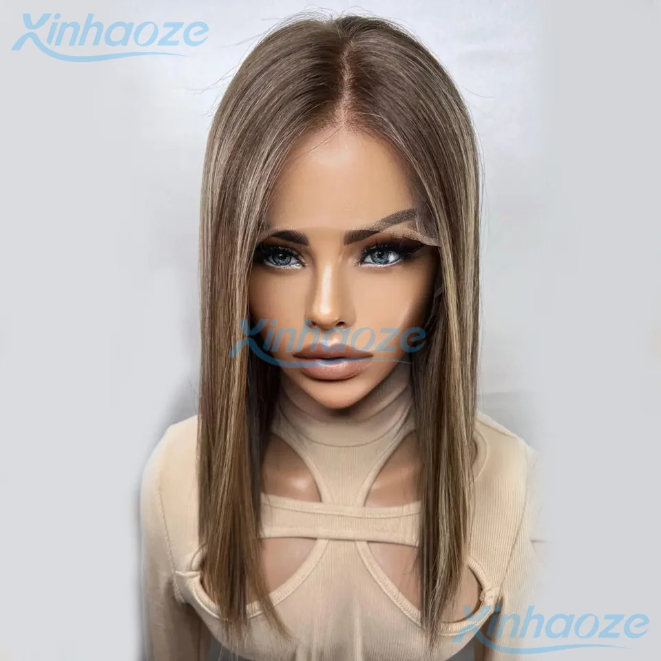 Silky Straight Human Hair Brown Blonde #4/27 Highlight Glueless 5x5 Silk Top Closure Wigs Pre Plucked 13x6/360 Lace Frontal Wigs