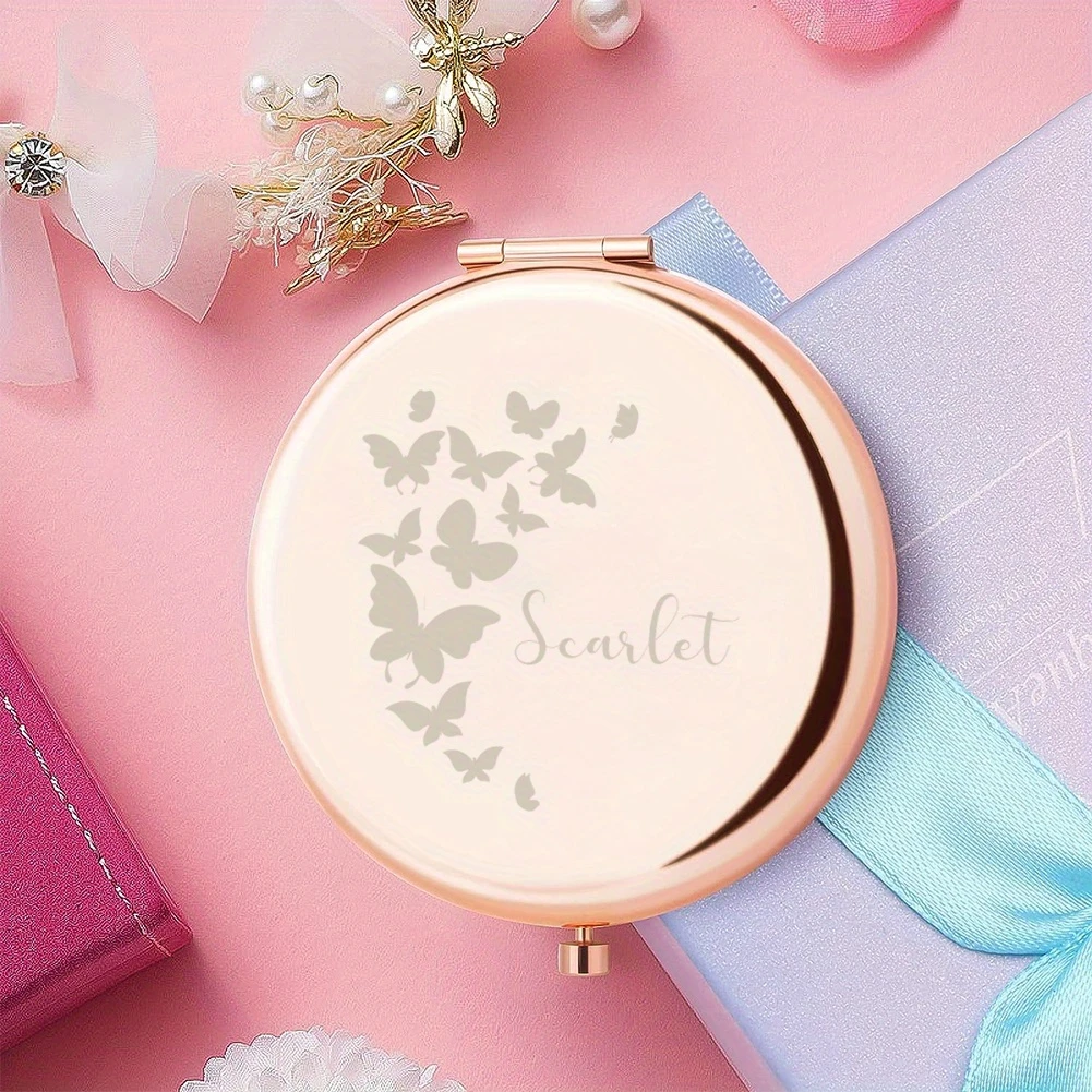 Custom Name Flock Butterfly Folding Pocket Makeup Mirror, Gift for Sister, Friends & Family, Birthday, Anniversary and Halloween